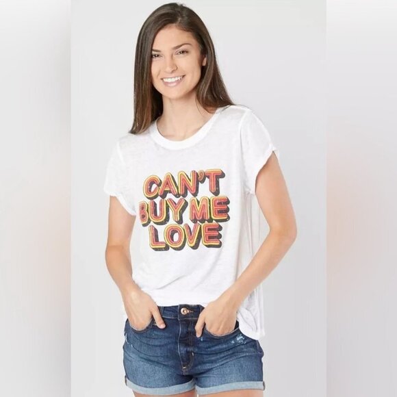 Recycled Karma Tops - NWT Recycled Karma Can't Buy Me Love White Graphic Cotton Oversized T-Shirt XS